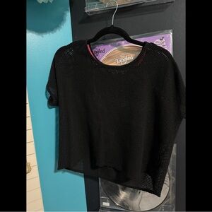 SOLOW Black Knit Mesh Short Sleeve Top